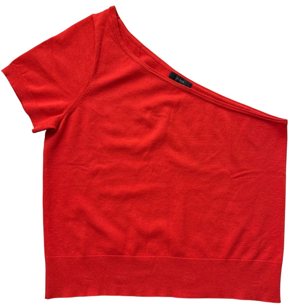 J. Crew Womens XL Top Orange One Shoulder Short Sleeve Sweater Knit